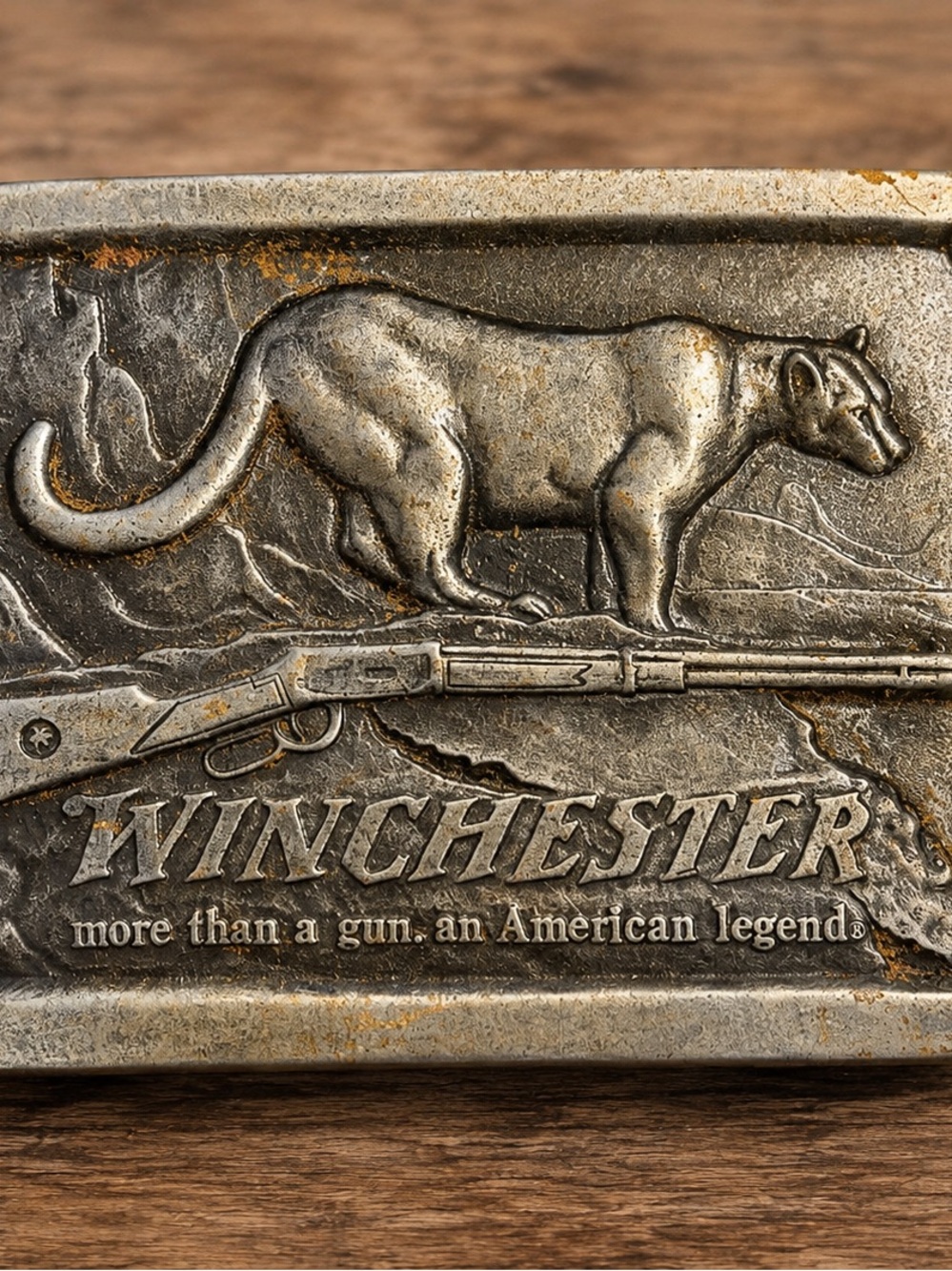 Vintage 1976 Winchester XR-82 Cougar Rifle Belt Buckle Indiana Metal Craft USA